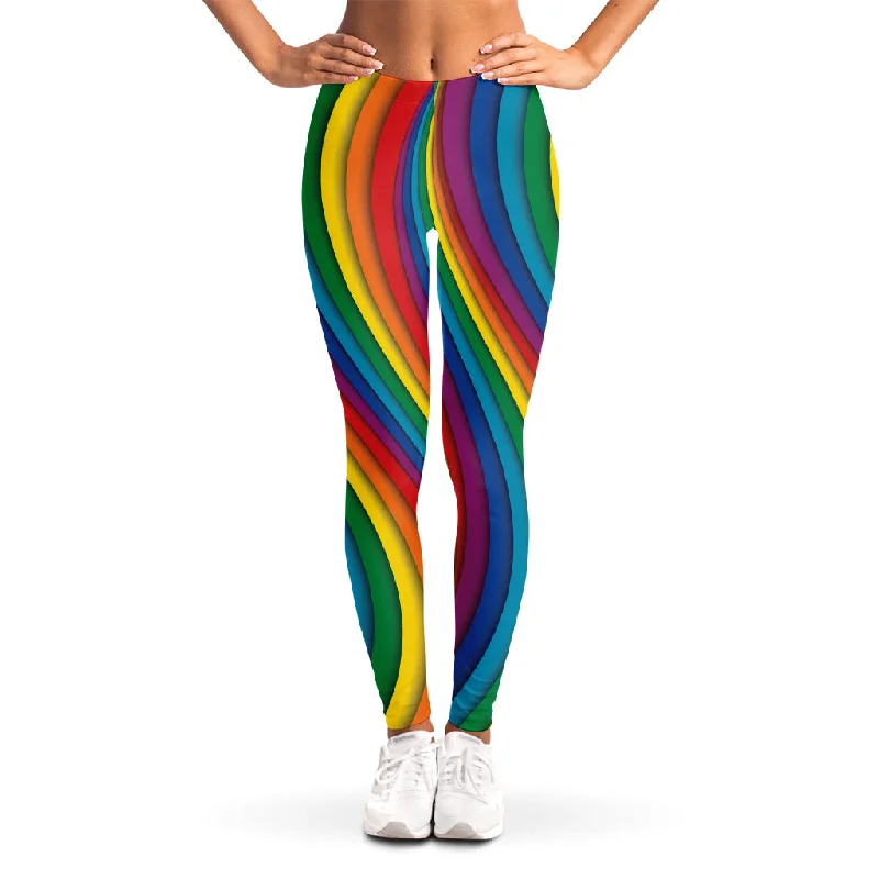 Curved Rainbow Pattern Print Women's Leggings Chic Workout Leggings