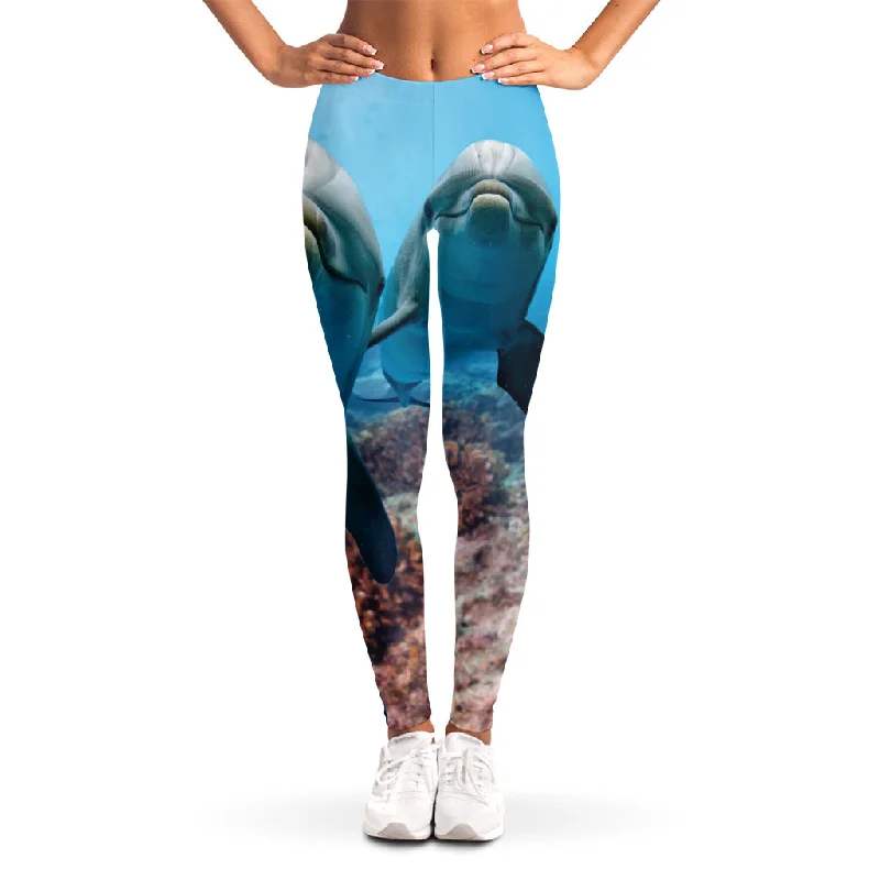 Cute Dolphins In The Ocean Print Women's Leggings Cozy Cotton Leggings