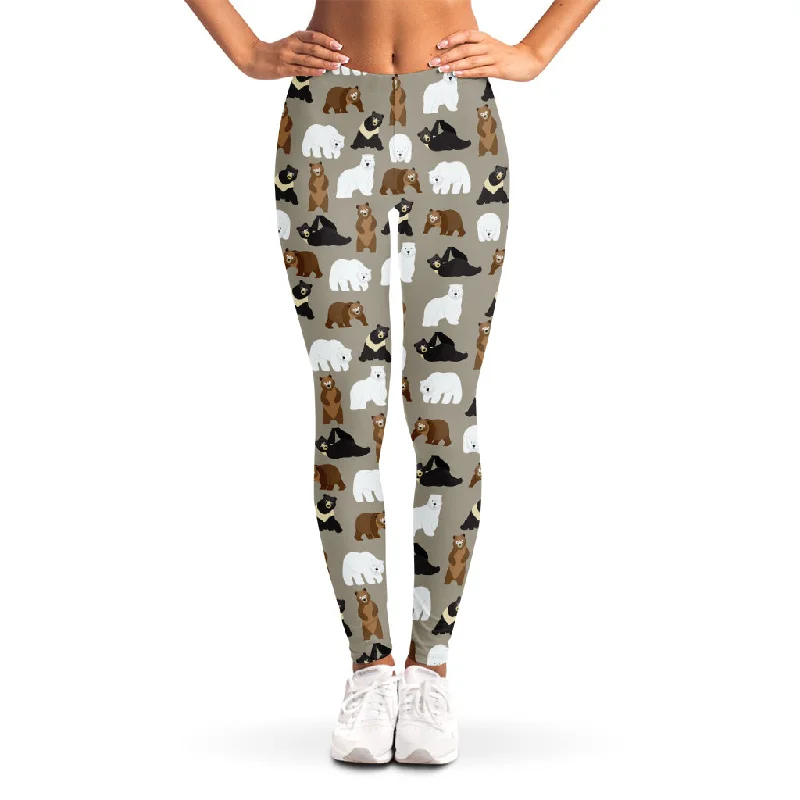 Cute Bear Pattern Print Women's Leggings Fashionable Quick-Dry Yoga Pants