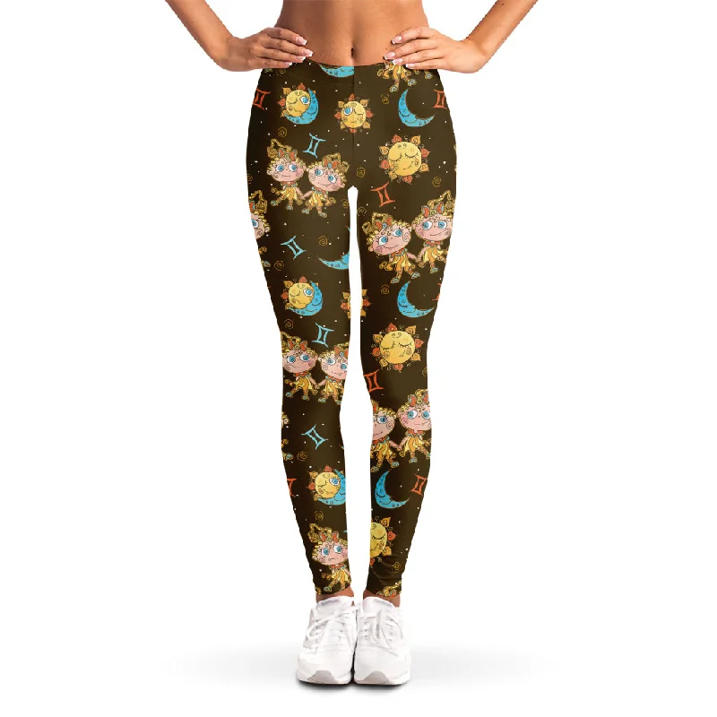 Cute Cartoon Gemini Pattern Print Women's Leggings Stylish Sweatproof Leggings