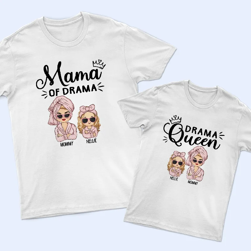 Mama Of Drama - Gift For Mother And Daughter - Personalized T Shirt Print Jacquard Patchwork