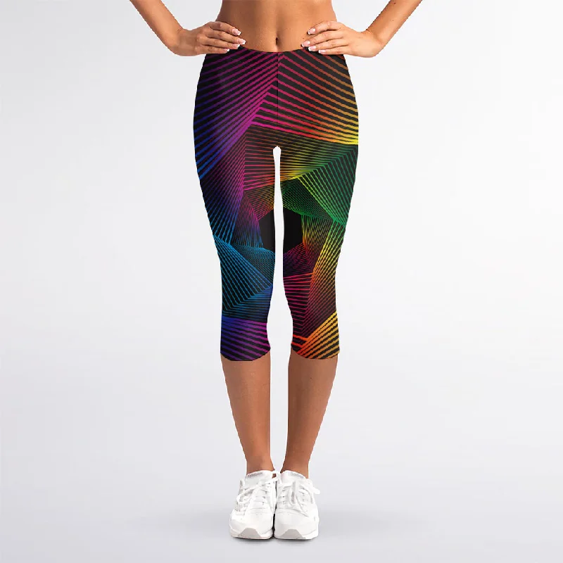 Colorful EDM Geometric Print Women's Capri Leggings Trendy Digital Print Leggings