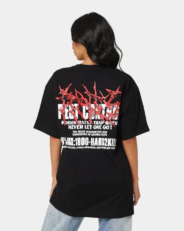 Rats Get Fat Pest Control T-Shirt Black Denim Fabric Leather Fabric Suede Fabric