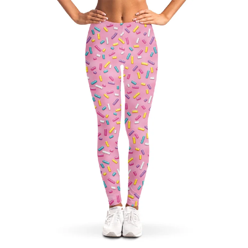 Cute Candy Pattern Print Women's Leggings Trendy Faux Suede Leggings