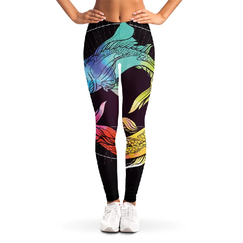 Colorful Pisces Sign Print Women's Leggings Comfortable Power Mesh Leggings