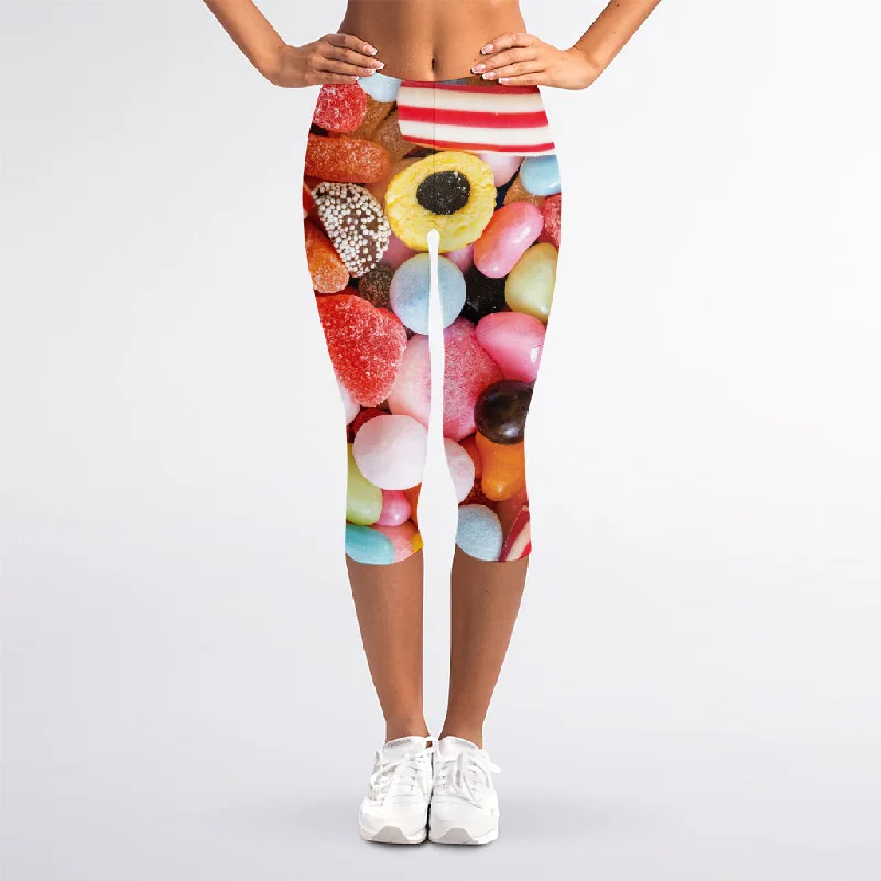 Colorful Candy And Jelly Print Women's Capri Leggings Trendy Minimalist Leggings