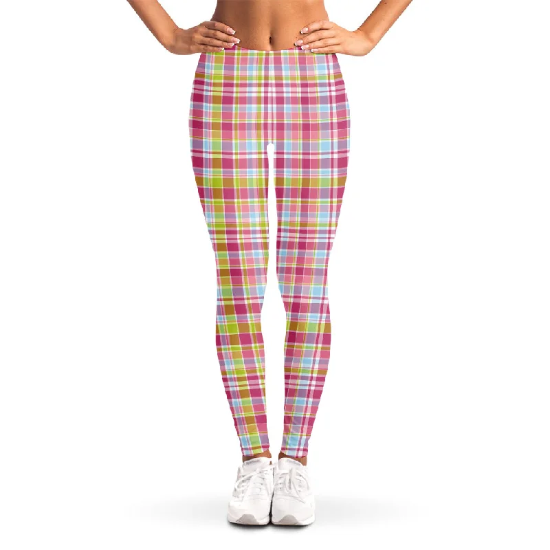 Cotton Candy Pastel Plaid Pattern Print Women's Leggings Comfortable Capri-Length Leggings