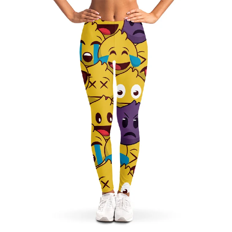 Cute Emoji Pattern Print Women's Leggings Comfortable Compression Leggings