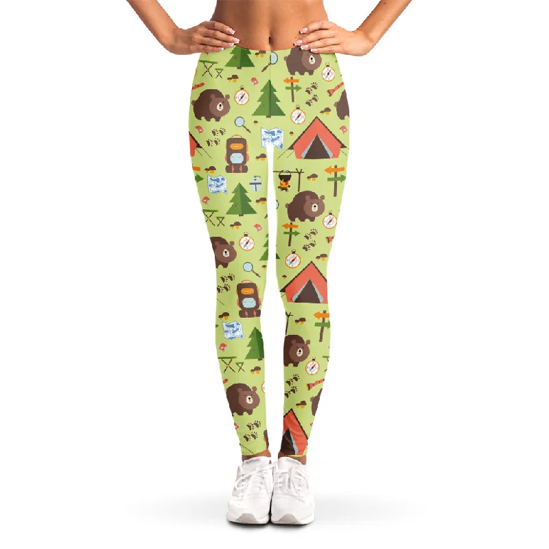 Cute Camping Pattern Print Women's Leggings Trendy Sweat-Wicking Workout Leggings