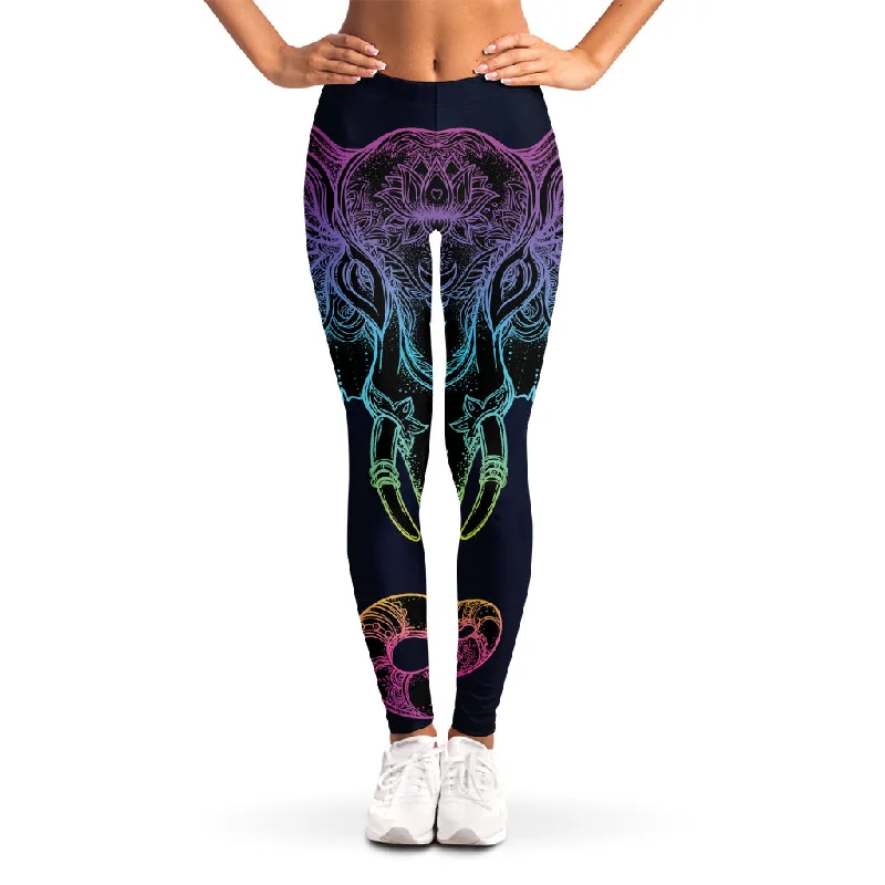 Colorful Spiritual Elephant Print Women's Leggings Comfortable Plus Size Leggings