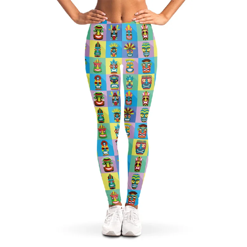 Colorful Tiki Pattern Print Women's Leggings Trendy Flared Leggings