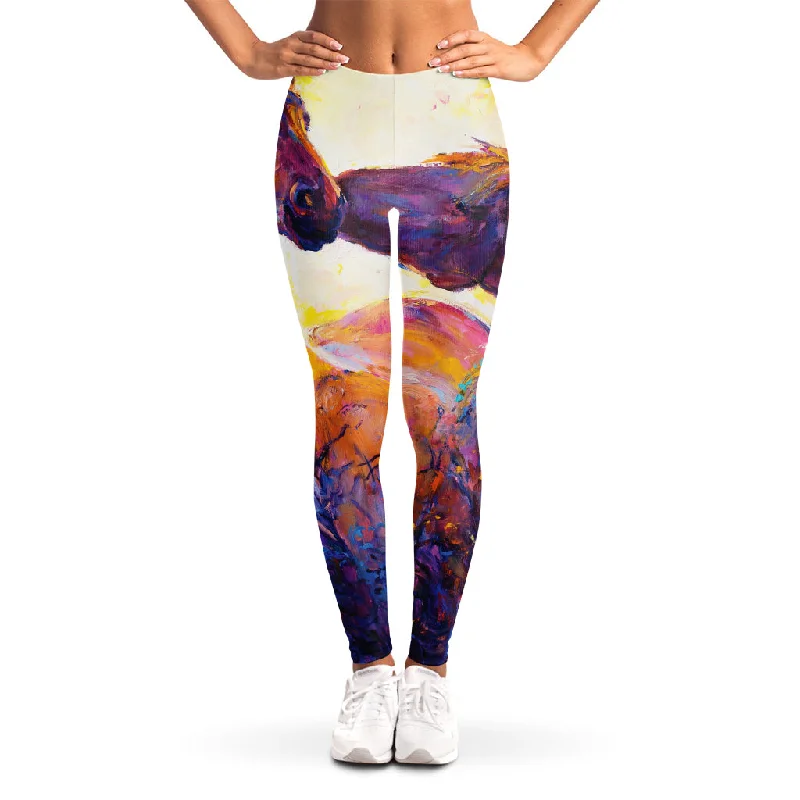 Couple Horses Portrait Print Women's Leggings Casual Black Leggings