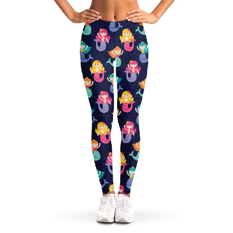 Colorful Mermaid Pattern Print Women's Leggings Stylish Athletic Wear Leggings