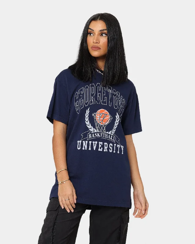 National Collegiate Athletic Association Women's Georgetown University Basketball Crest T-Shirt Navy Sequined Glittery Shiny