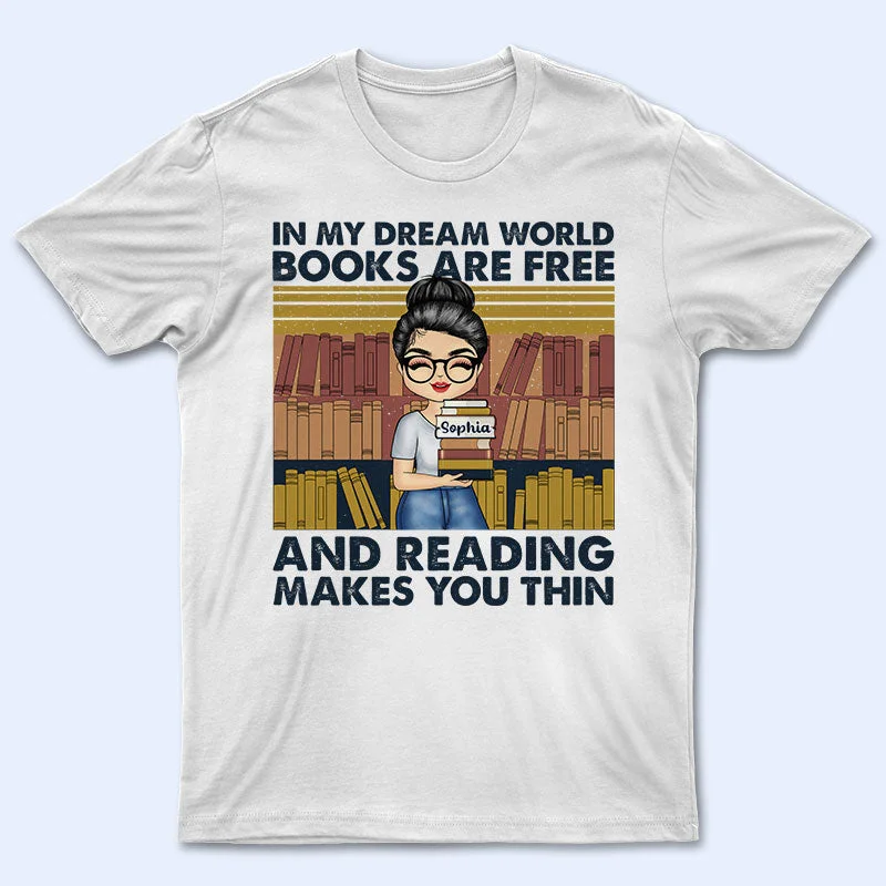 Reading Makes You Thin Chibi - Gift For Book Lovers - Personalized Custom T Shirt Basic T-Shirt Crew Neck Short Sleeve