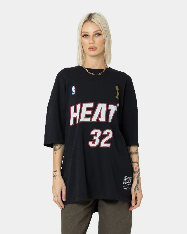 Mitchell & Ness Miami Heat Shaquille O'Neal #32 N&N Oversized T-Shirt Black Beaded Sequined Faux Fur