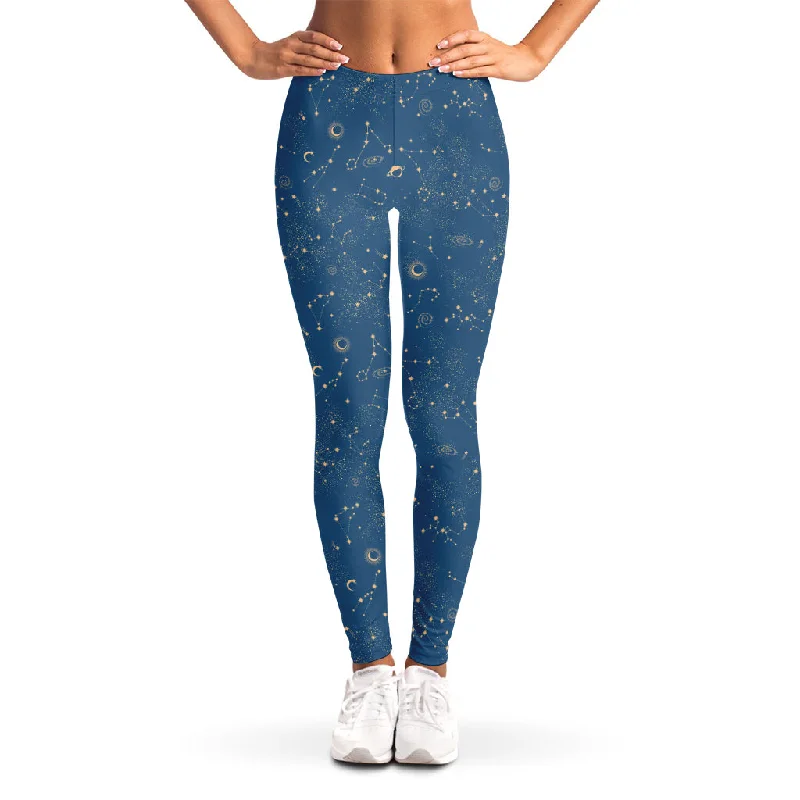 Cosmic Constellation Pattern Print Women's Leggings Stylish Camo Print Leggings