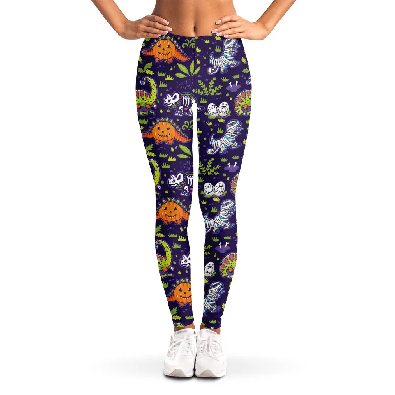 Cute Dino Halloween Pattern Print Women's Leggings Stylish Printed Stretch Leggings