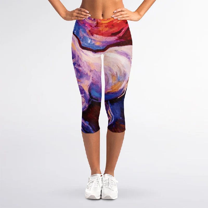 Colorful Horse Portrait Print Women's Capri Leggings Stylish Patterned Active Leggings