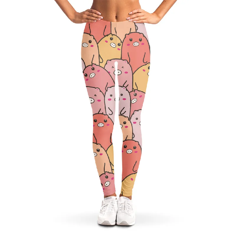 Cute Cartoon Pig Pattern Print Women's Leggings Stylish Stretch Pants Leggings