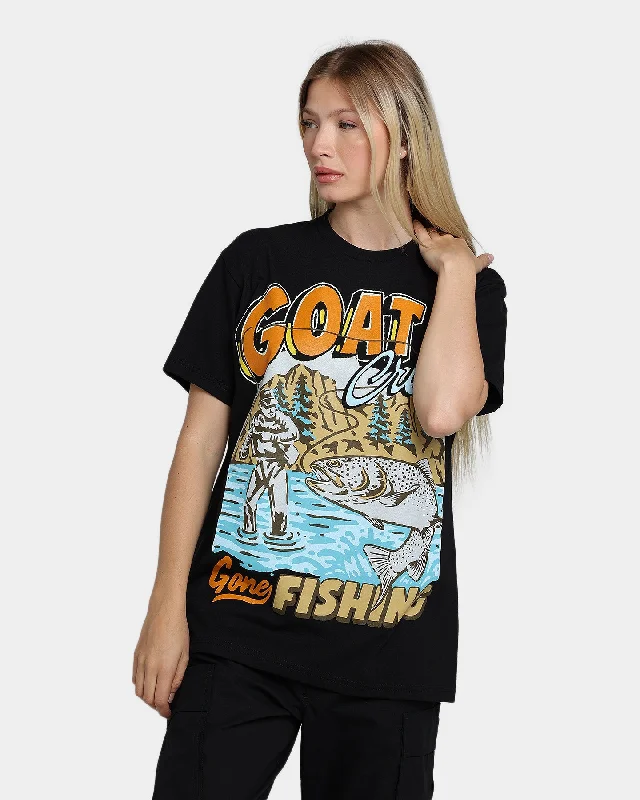 Goat Crew Gone Fishing T-Shirt Black Striped Floral Plaid