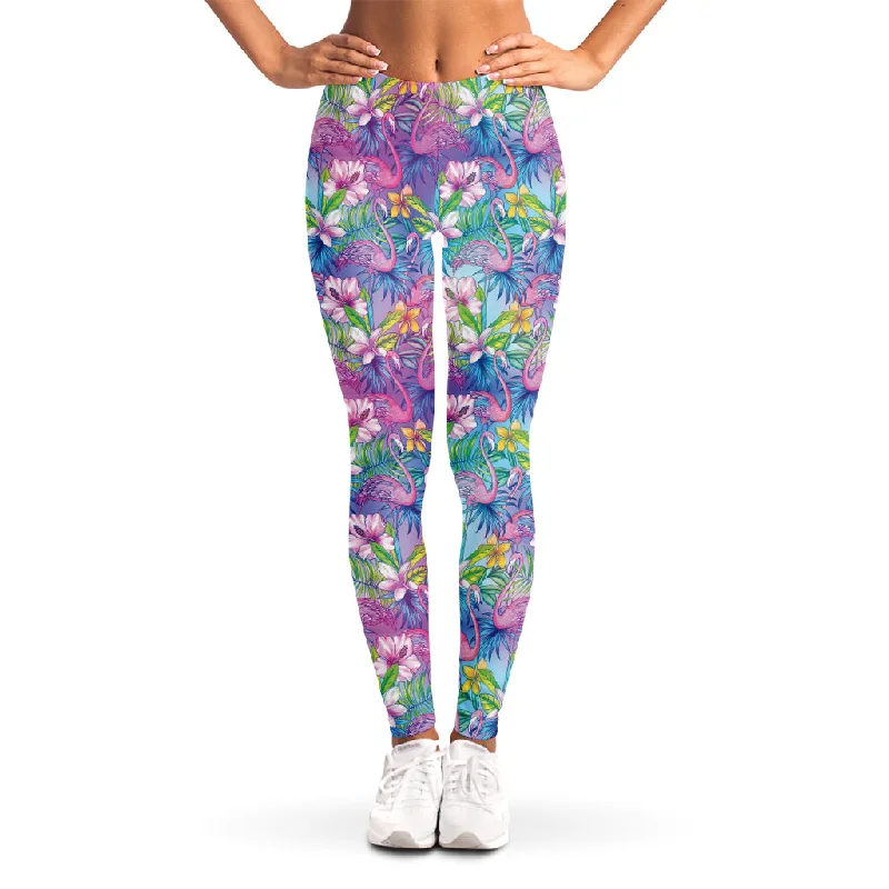 Colorful Tropical Flamingo Print Women's Leggings Comfortable Athletic Tights