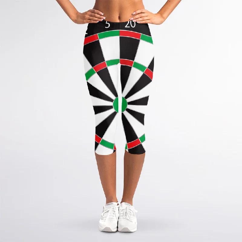 Classic Dartboard Print Women's Capri Leggings Fashionable Solid Color Tights