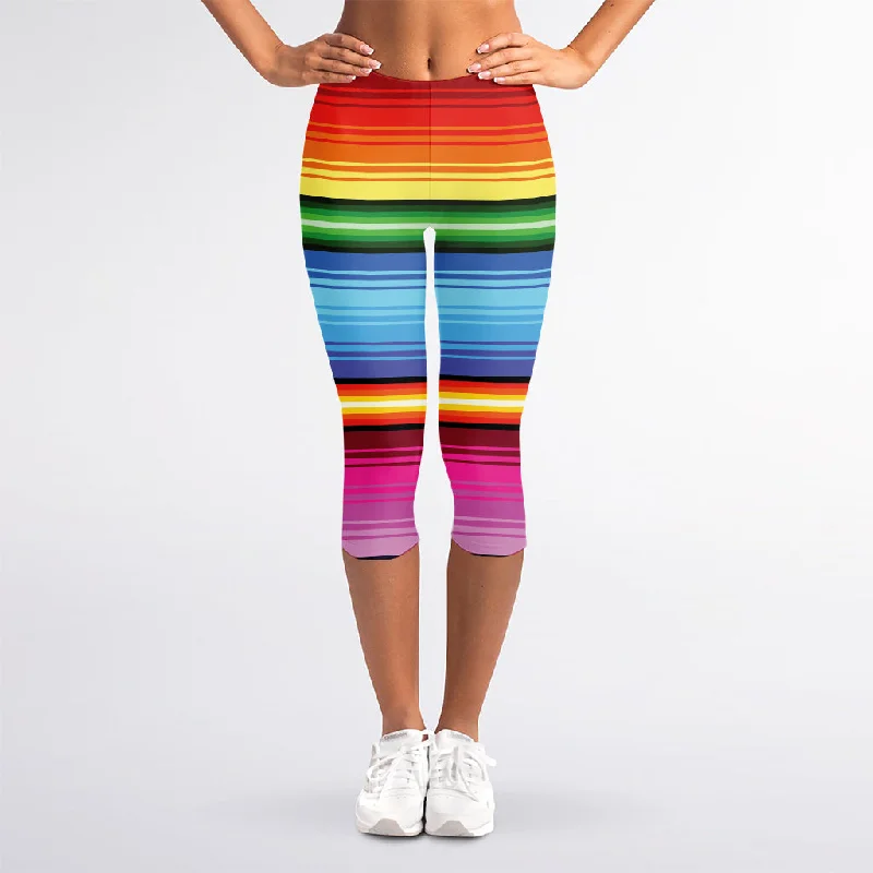 Cinco De Mayo Mexican Stripe Print Women's Capri Leggings Fashionable Plus-Size Activewear