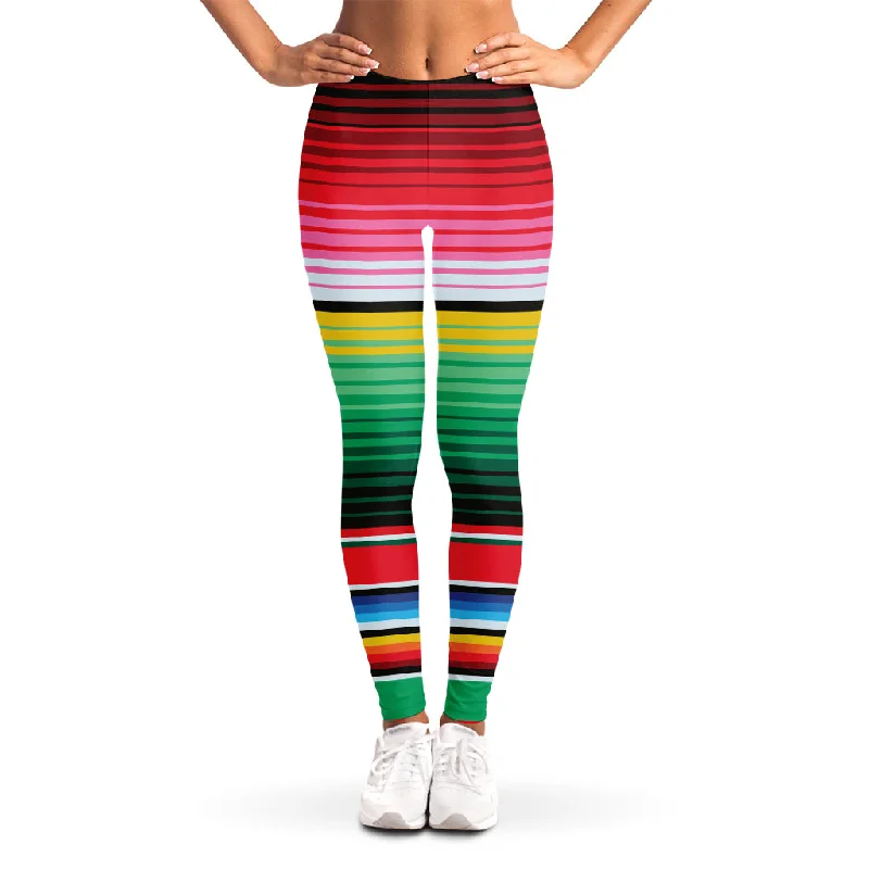 Colorful Mexican Serape Stripe Print Women's Leggings Stylish Sweatproof Leggings