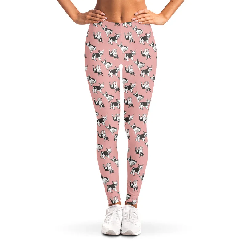 Cute French Bulldog Puppy Pattern Print Women's Leggings Elegant Casual Fit Leggings