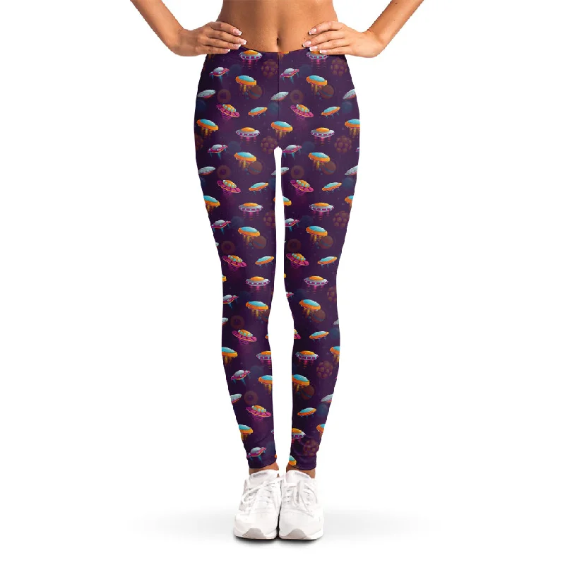 Colorful UFO Pattern Print Women's Leggings Fashionable Full-Length Active Leggings