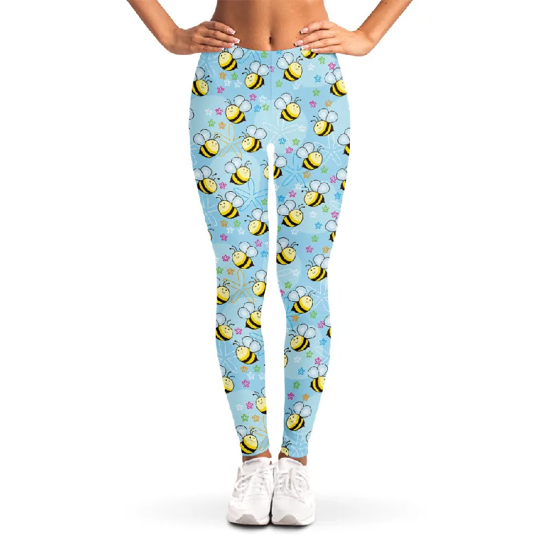 Cute Cartoon Bee Pattern Print Women's Leggings Elegant Textured Leggings