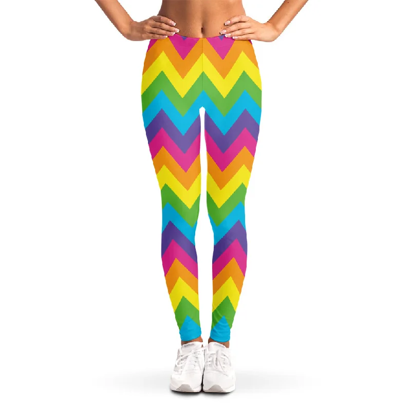 Colorful Zigzag Pattern Print Women's Leggings Trendy Sweat-Wicking Workout Leggings