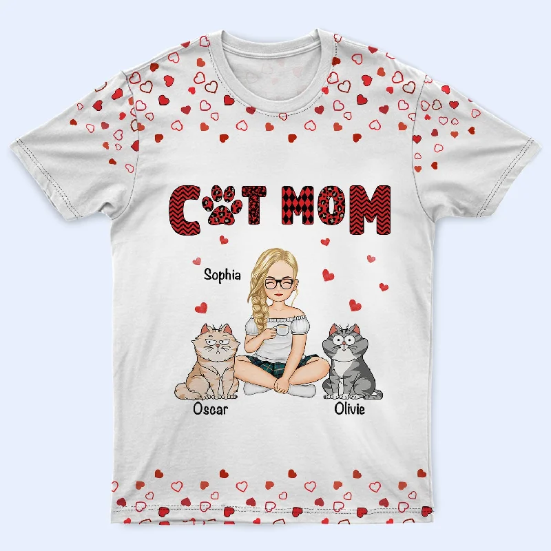 Cat Mom Just A Girl Who Loves Cat - Gift For Cat Mom - Personalized Full Print T Shirt Knit Fabric Woven Fabric Fleece Fabric