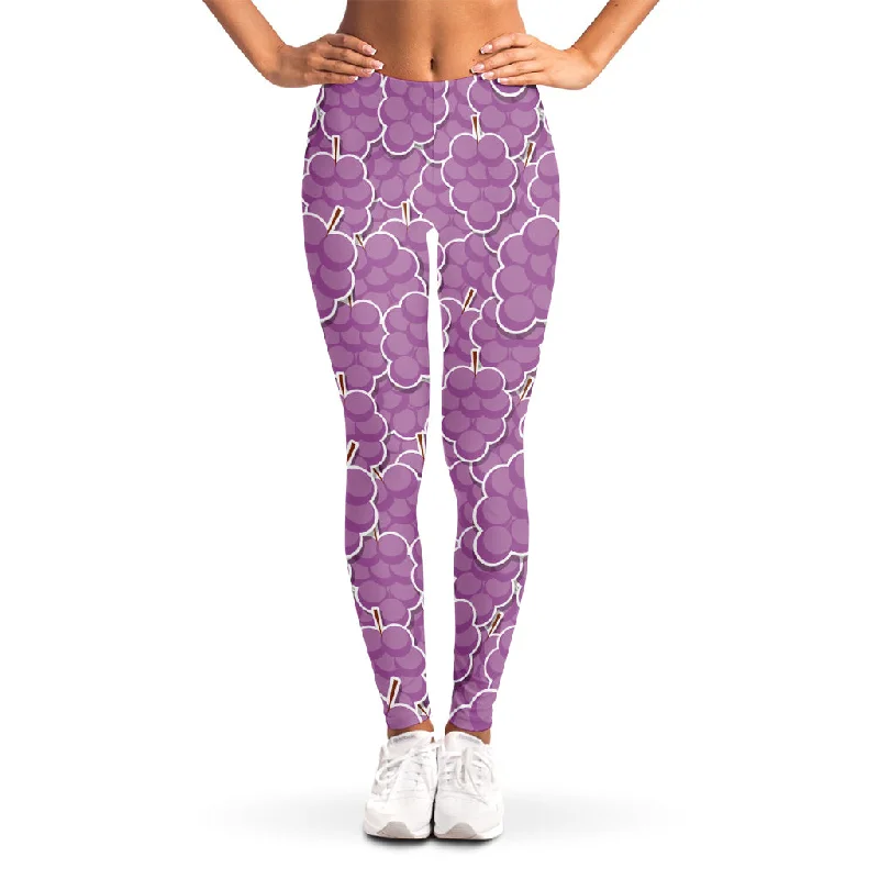 Cute Grape Pattern Print Women's Leggings Elegant Printed Leggings with Pockets