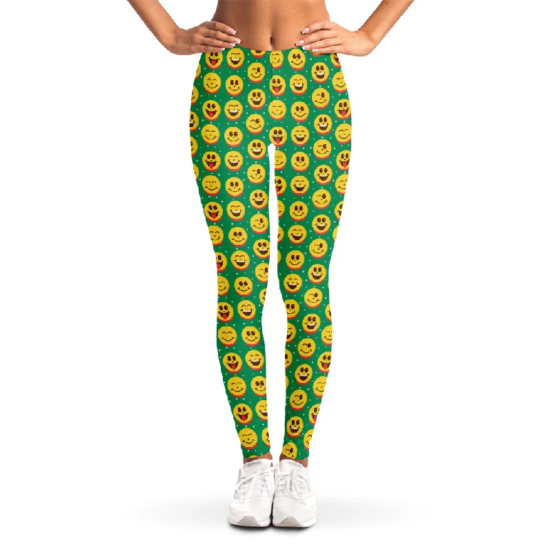 Cute Christmas Emoji Pattern Print Women's Leggings Trendy Color Block Leggings