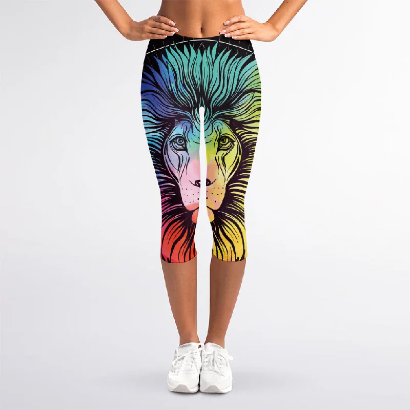 Colorful Leo Sign Print Women's Capri Leggings Fashionable Leather-Look Leggings