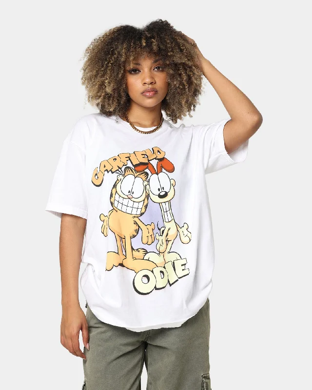 American Thrift X Garfield Best Friends T-Shirt White Basic T-Shirt Crew Neck Short Sleeve