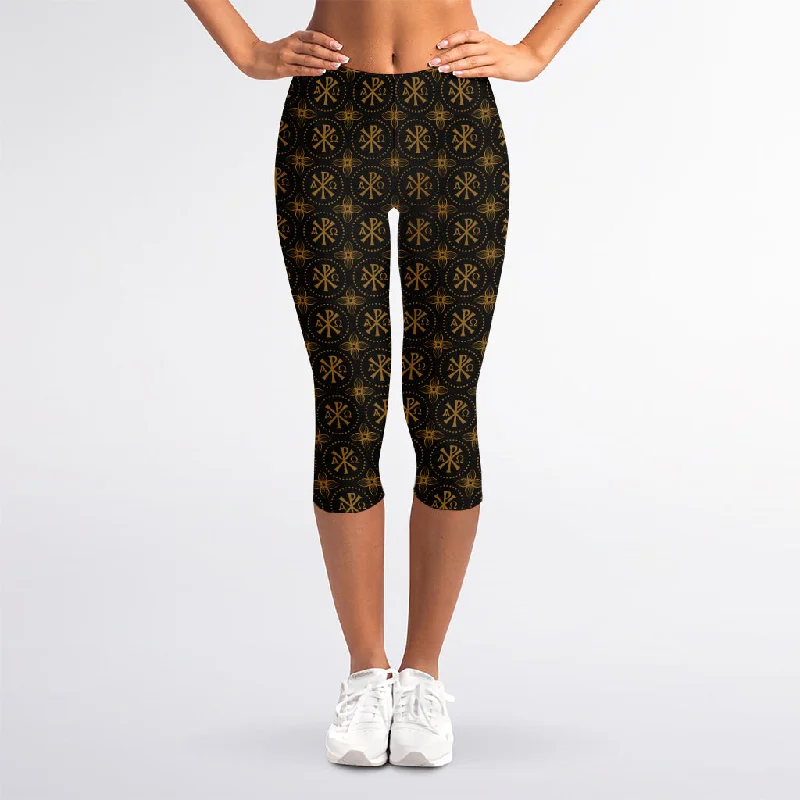 Classic Orthodox Pattern Print Women's Capri Leggings Trendy Polka Dot Leggings