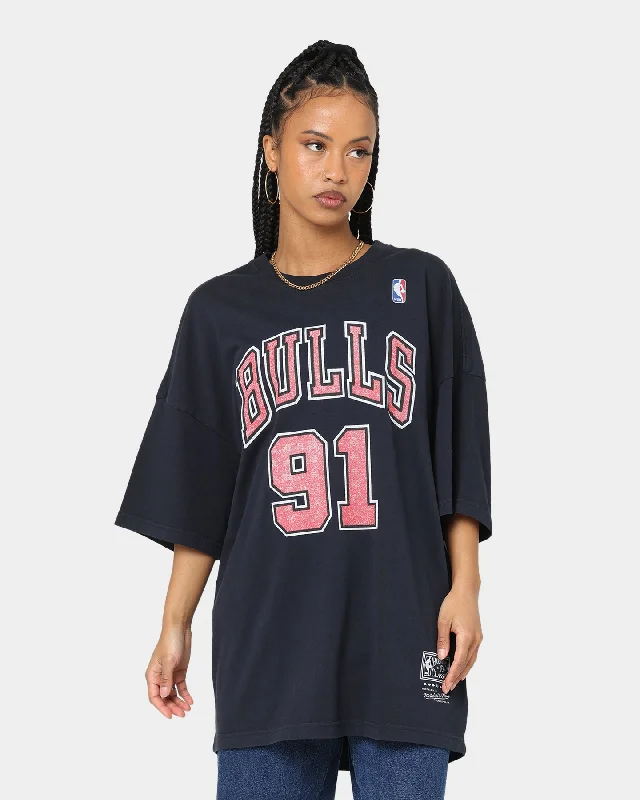 Mitchell & Ness Chicago Bulls Name & Number Oversized T-Shirt Faded Black Houndstooth Herringbone Solid