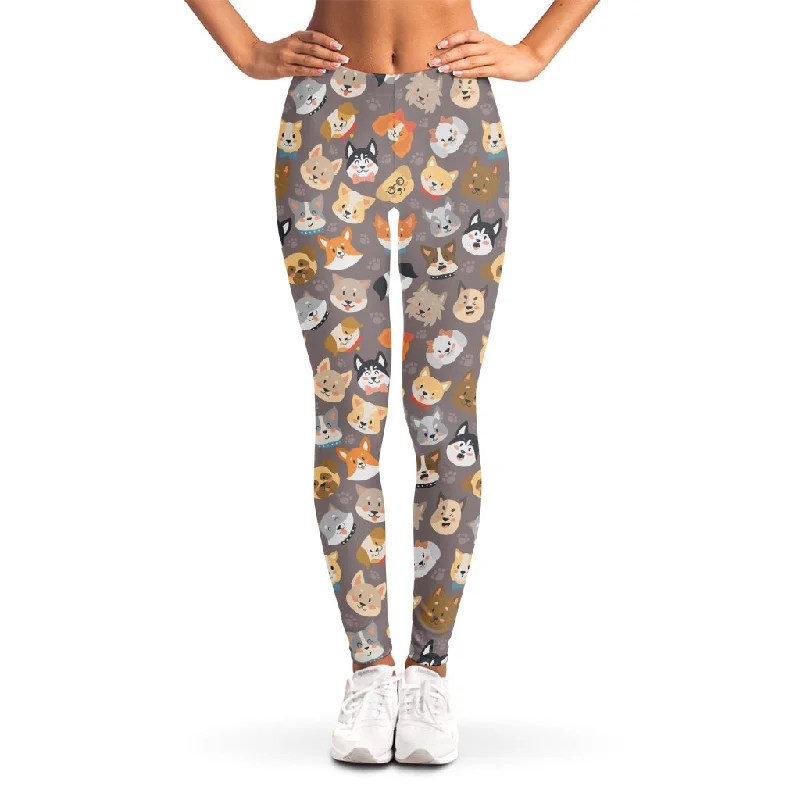 Cute Dog Emoji Pattern Print Women's Leggings Trendy Full-Length Leggings