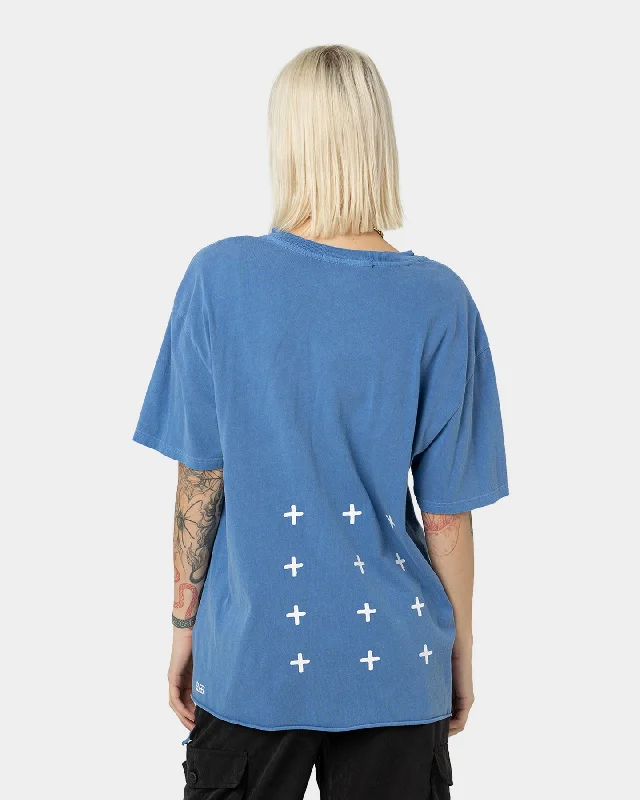 KSUBI 4X4 Biggie T-Shirt Muted Blue Asymmetrical Pockets Print