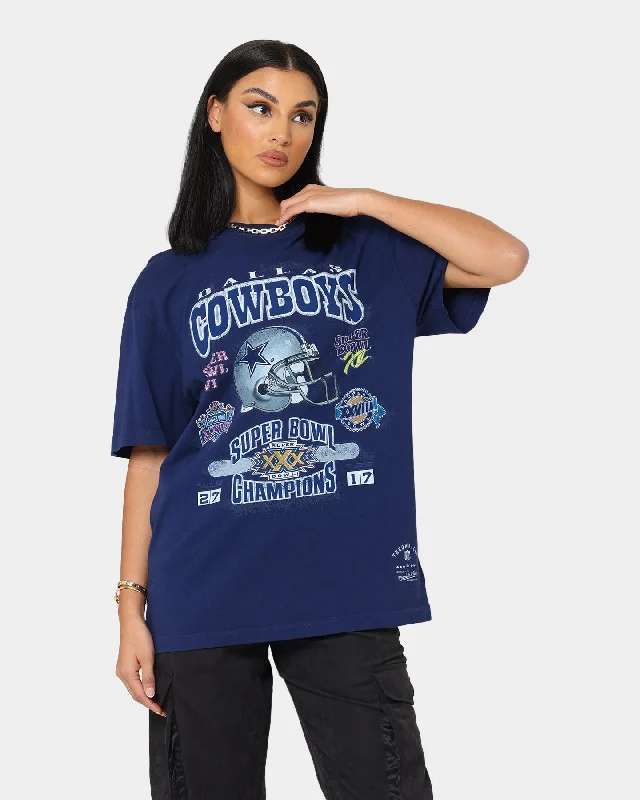 Mitchell & Ness Dallas Cowboys 5 Time Super Bowl Champions T-Shirt Faded Navy Wool Fabric Cashmere Fabric Tweed Fabric