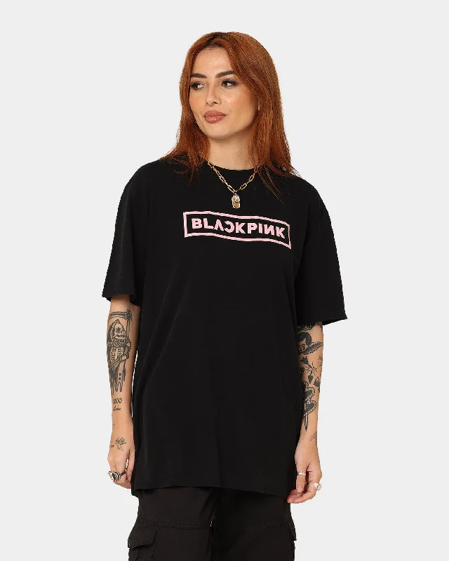 Black Pink Black Pink Album T-Shirt Washed Black Collared Crew Neck Turtle Neck