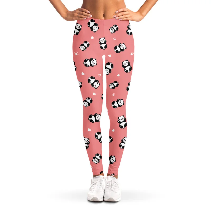 Cute Baby Panda Pattern Print Women's Leggings Elegant Casual Fit Leggings