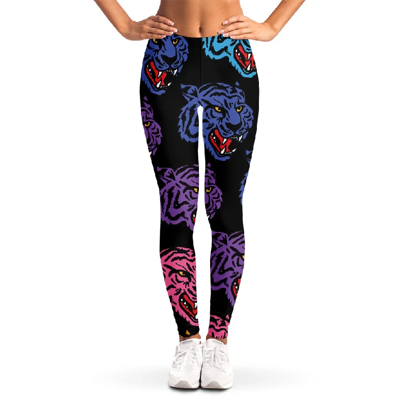 Colorful Tiger Head Pattern Print Women's Leggings Fashionable Moisture-Wicking Leggings