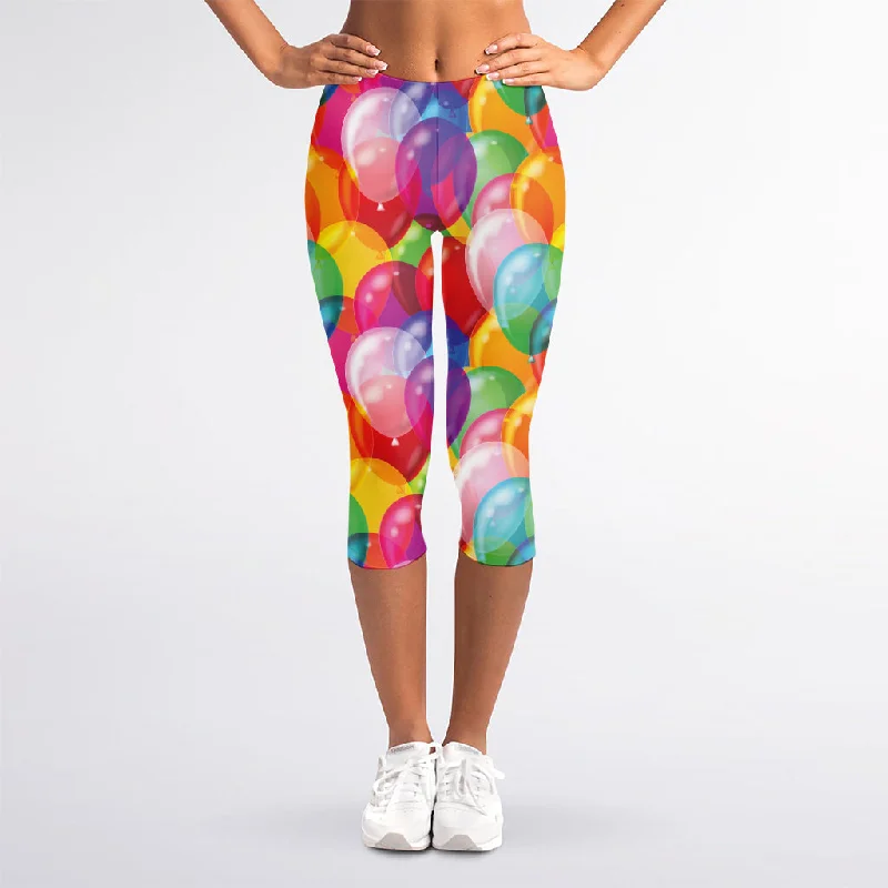 Colorful Balloon Pattern Print Women's Capri Leggings Comfortable Compression Leggings