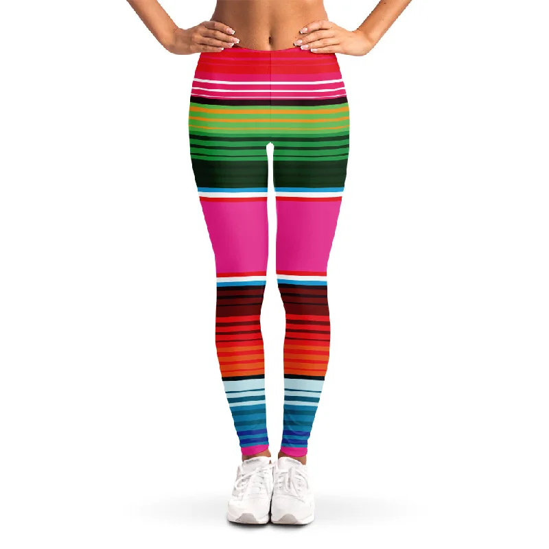 Colorful Mexican Blanket Stripe Print Women's Leggings Comfortable Running Leggings