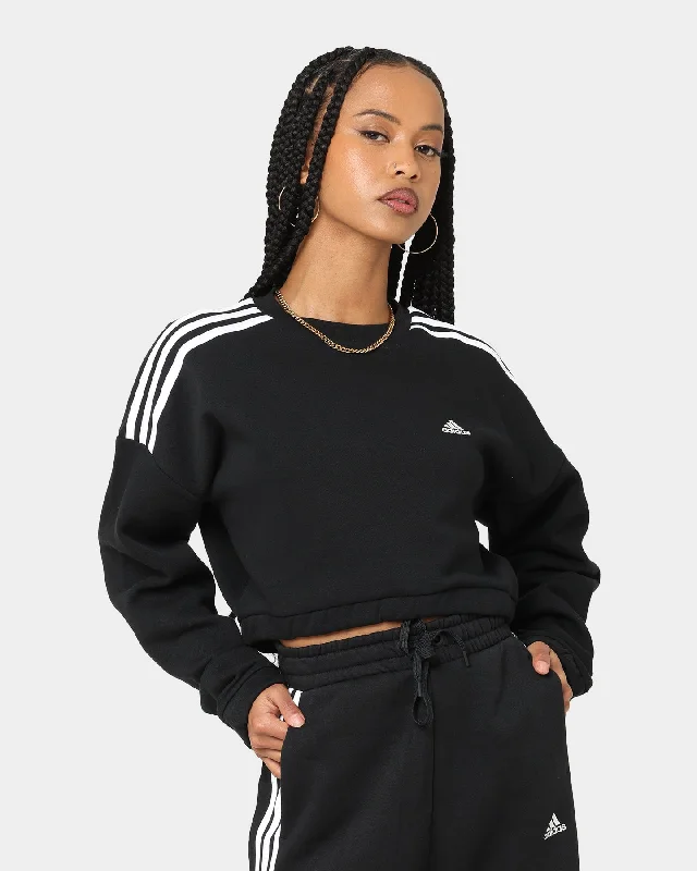 Adidas Women's Hyperglam Crop Sweat Shirt Black Zippered Buttoned Snapped