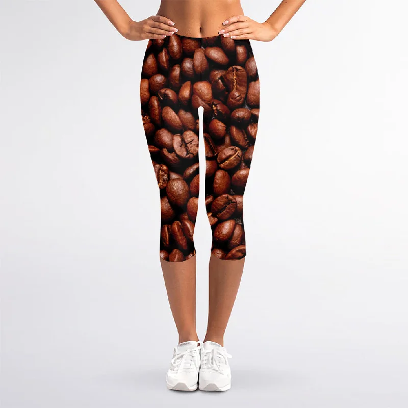 Coffee Beans Print Women's Capri Leggings Comfortable Bootcut Workout Leggings